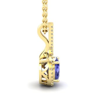 1 1/2 Carat Oval Shape Tanzanite and Halo Diamond Necklace In 14 Karat Yellow Gold, 18 Inches
