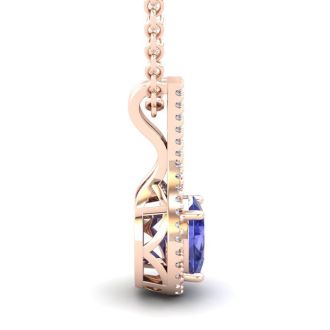 1 1/2 Carat Oval Shape Tanzanite and Halo Diamond Necklace In 14 Karat Rose Gold, 18 Inches