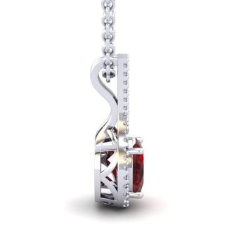 Garnet Necklace: Garnet Jewelry: 1 3/4 Carat Oval Shape Garnet and Halo Diamond Necklace In 14 Karat White Gold, 18 Inches