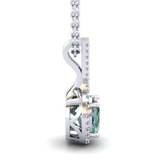 1 1/4 Carat Oval Shape Green Amethyst and Halo Diamond Necklace In 14 Karat White Gold, 18 Inches