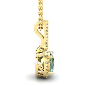 1 1/4 Carat Oval Shape Green Amethyst and Halo Diamond Necklace In 14 Karat Yellow Gold, 18 Inches