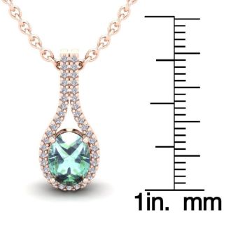 1 1/4 Carat Oval Shape Green Amethyst and Halo Diamond Necklace In 14 Karat Rose Gold, 18 Inches