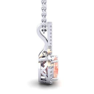 1-1/3 Carat Oval Shape Morganite Necklace with Diamond Halo In 14 Karat White Gold With 18 Inch Chain