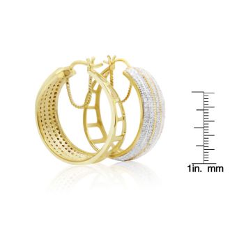 Large 2 Carat Five Row Natural Diamond Hoop Earrings, 1 1/2 Inches