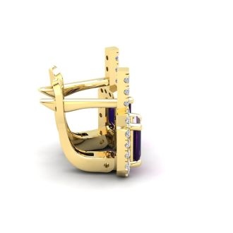 1 1/2 Carat Amethyst and Halo Diamond Dangle Earrings In 14 Karat Yellow Gold