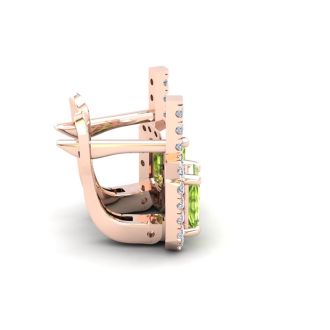 1 3/4 Carat Peridot and Halo Diamond Dangle Earrings In 14 Karat Rose Gold