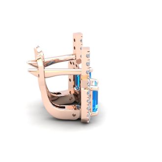 1 3/4 Carat Blue Topaz and Halo Diamond Dangle Earrings In 14 Karat Rose Gold