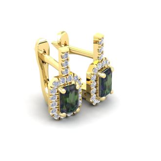1 3/4 Carat Mystic Topaz and Halo Diamond Dangle Earrings In 14 Karat Yellow Gold