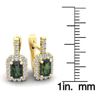 1 3/4 Carat Mystic Topaz and Halo Diamond Dangle Earrings In 14 Karat Yellow Gold