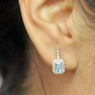 1 2/3 Carat Aquamarine and Halo Diamond Dangle Earrings In 14 Karat White  Gold