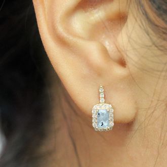 Aquamarine Earrings: Aquamarine Jewelry: 1 2/3 Carat Aquamarine and Halo Diamond Dangle Earrings In 14 Karat Yellow Gold