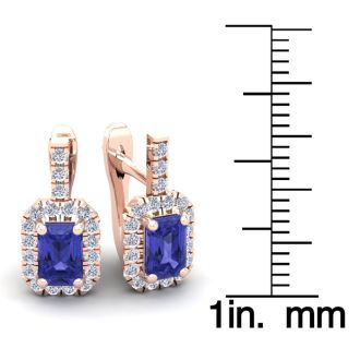 1 3/4 Carat Tanzanite and Halo Diamond Dangle Earrings In 14 Karat White Gold