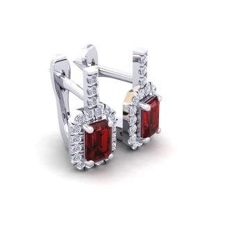 Garnet Earrings: Garnet Jewelry: 2 Carat Garnet and Halo Diamond Dangle Earrings In 14 Karat White Gold