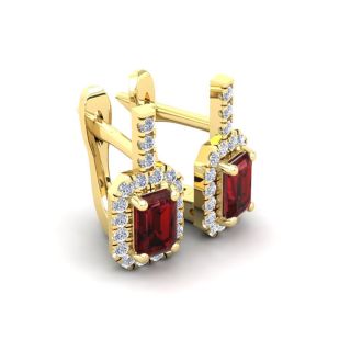 Garnet Earrings: Garnet Jewelry: 2 Carat Garnet and Halo Diamond Dangle Earrings In 14 Karat Yellow Gold