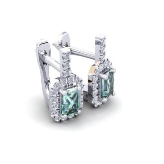 1 1/2 Carat Green Amethyst and Halo Diamond Dangle Earrings In 14 Karat White Gold