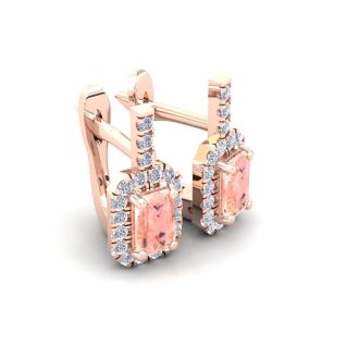 1-3/4 Carat Octagon Shape Morganite Earrings and Diamond Halo Dangle In 14 Karat Rose Gold