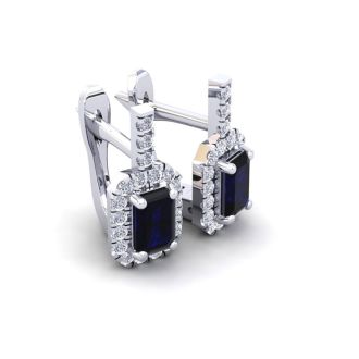2 Carat Sapphire and Halo Diamond Dangle Earrings In 14 Karat White Gold