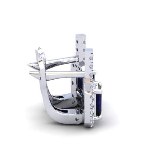 2 Carat Sapphire and Halo Diamond Dangle Earrings In 14 Karat White Gold