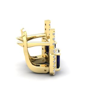 2 Carat Sapphire and Halo Diamond Dangle Earrings In 14 Karat Yellow Gold
