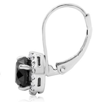 14K White Gold 2 1/4 Carat Black and White Halo Diamond Leverback Earrings