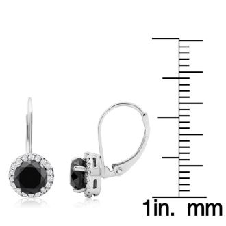 14K White Gold 2 1/4 Carat Black and White Halo Diamond Leverback Earrings