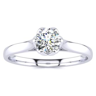Round Engagement Rings, 1/2 Carat Diamond Solitaire Engagement Ring Crafted In 14 Karat White Gold