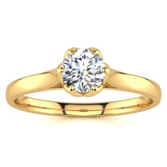 Round Engagement Rings, 1/2 Carat Diamond Solitaire Engagement Ring Crafted In 14 Karat Yellow Gold
