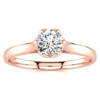 Round Engagement Rings, 1/2 Carat Diamond Solitaire Engagement Ring Crafted In 14 Karat Rose Gold