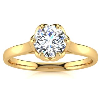 Round Engagement Rings, 3/4 Carat Diamond Solitaire Engagement Ring Crafted In 14 Karat Yellow Gold
