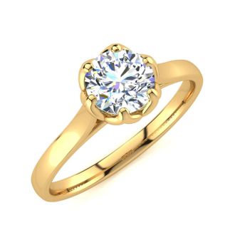 Round Engagement Rings, 3/4 Carat Diamond Solitaire Engagement Ring Crafted In 14 Karat Yellow Gold
