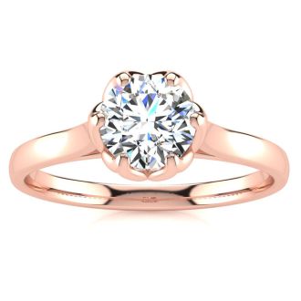 Round Engagement Rings, 3/4 Carat Diamond Solitaire Engagement Ring Crafted In 14 Karat Rose Gold