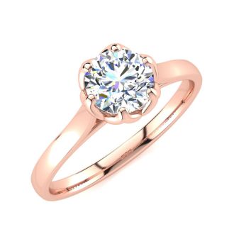 Round Engagement Rings, 3/4 Carat Diamond Solitaire Engagement Ring Crafted In 14 Karat Rose Gold
