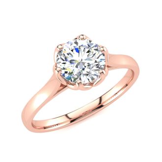 Round Engagement Rings, 1 Carat Diamond Solitaire Engagement Ring Crafted In 14 Karat Rose Gold