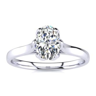 3/4 Carat Oval Shape Solitaire Engagement Ring In 14 Karat White Gold