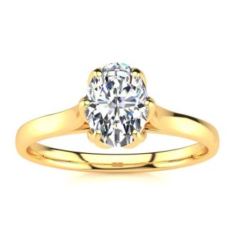 3/4 Carat Oval Shape Solitaire Engagement Ring In 14 Karat Yellow Gold