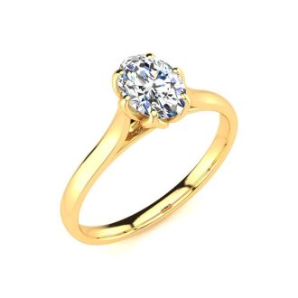 3/4 Carat Oval Shape Solitaire Engagement Ring In 14 Karat Yellow Gold