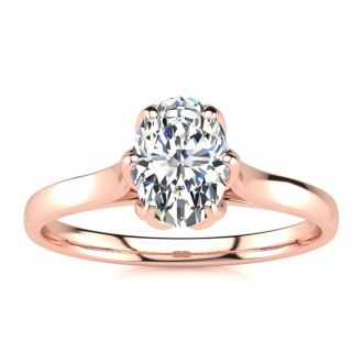 3/4 Carat Oval Shape Solitaire Engagement Ring In 14 Karat Rose Gold