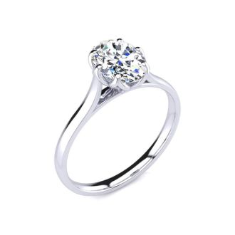 1 Carat Oval Shape Solitaire Engagement Ring In 14 Karat White Gold