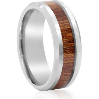 8MM Ethically Sourced Koa Wood and Tungsten Carbide Ring
