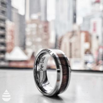 8MM Ethically Sourced Koa Wood and Tungsten Carbide Ring
