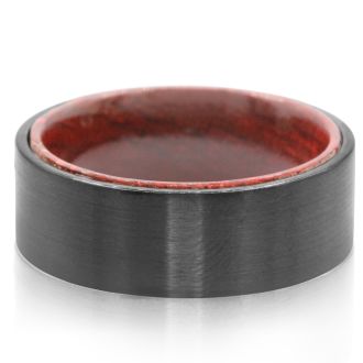 8MM Brushed Black Tungsten and Ethically Sourced Koa Wood Flat Top Ring