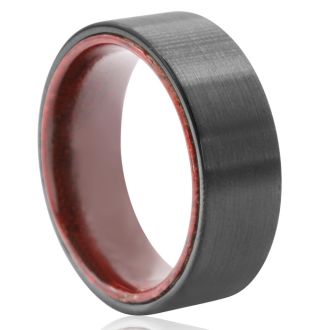 8MM Brushed Black Tungsten and Ethically Sourced Koa Wood Flat Top Ring