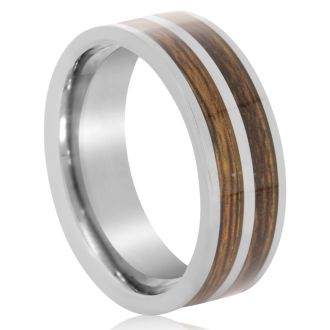 8MM Ethically Sourced Koa Wood and Tungsten Carbide Double Row Ring
