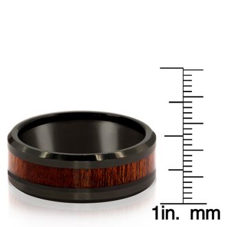 8MM Ethically Sourced Koa Wood and Black Tungsten Carbide Ring