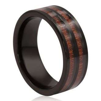 8MM Ethically Sourced Koa Wood and Black Tungsten Carbide Double Row Ring