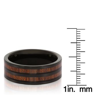 8MM Ethically Sourced Koa Wood and Black Tungsten Carbide Double Row Ring