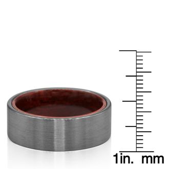 8MM Brushed Tungsten and Ethically Sourced Koa Wood Flat Top Ring