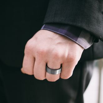 8MM Brushed Tungsten and Ethically Sourced Koa Wood Flat Top Ring