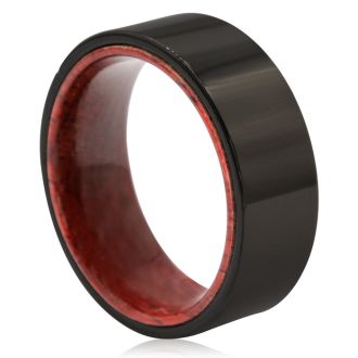 8MM Black Tungsten and Ethically Sourced Koa Wood Flat Top Ring