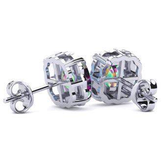 2ct Cushion Cut Mystic Topaz and Diamond Earrings in 10k White Gold